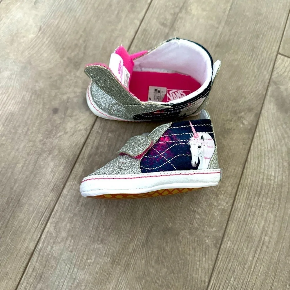Vans Infant Baby Girl Unicorn Silver Glitter SK8-Hi Crib Sneakers Shoes Size 3